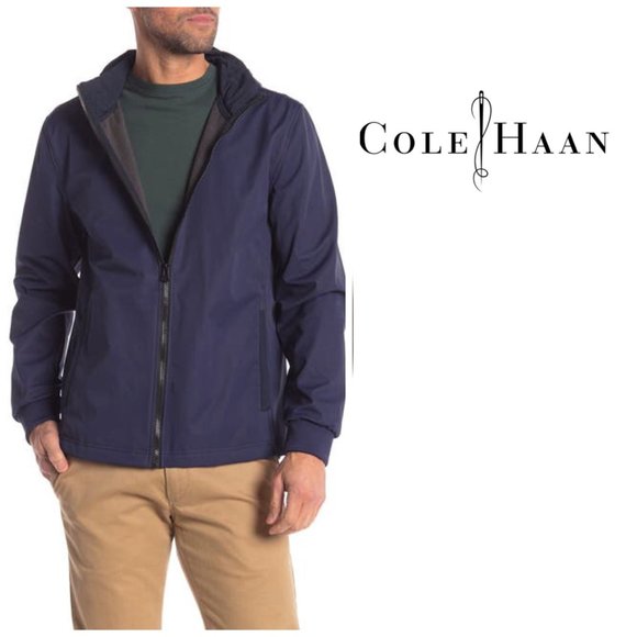 Cole Haan Mens Navy Blue Full Zip Hooded Soft Shell Windbreaker Jacket Sz XL NWT - Picture 12 of 13